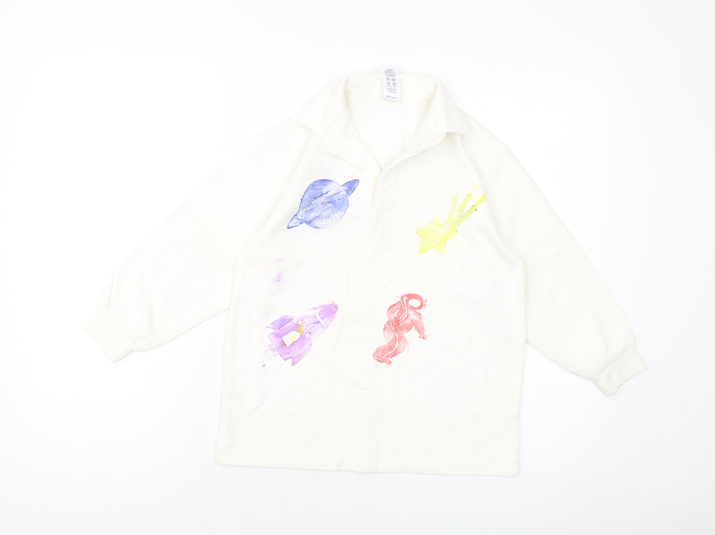 BHS Boys Ivory Cotton Pullover Sweatshirt Size 7-8 Years Button