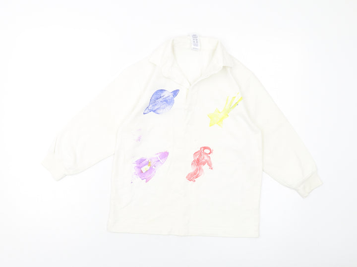BHS Boys Ivory Cotton Pullover Sweatshirt Size 7-8 Years Button