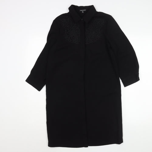 Warehouse Womens Black Polyester Shirt Dress Size 8 Collared Button - Lace Detail