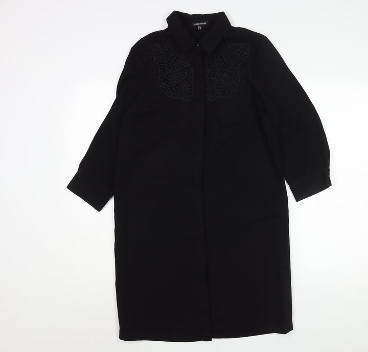 Warehouse Womens Black Polyester Shirt Dress Size 8 Collared Button - Lace Detail
