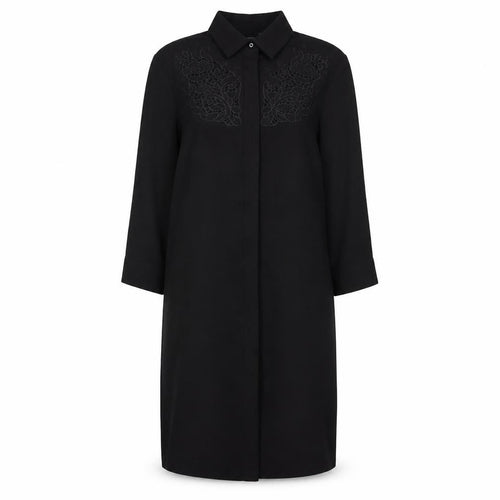 Warehouse Womens Black Polyester Shirt Dress Size 8 Collared Button - Lace Detail
