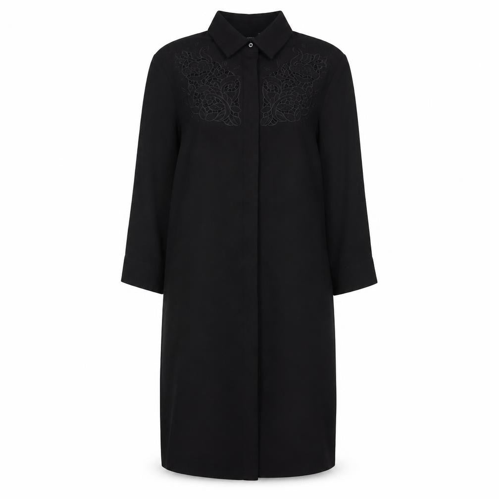 Warehouse Womens Black Polyester Shirt Dress Size 8 Collared Button - Lace Detail