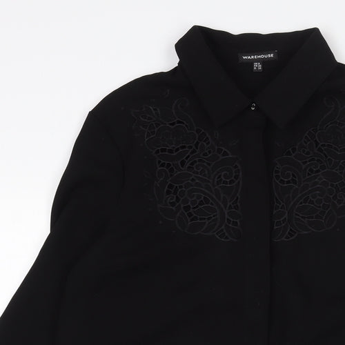 Warehouse Womens Black Polyester Shirt Dress Size 8 Collared Button - Lace Detail