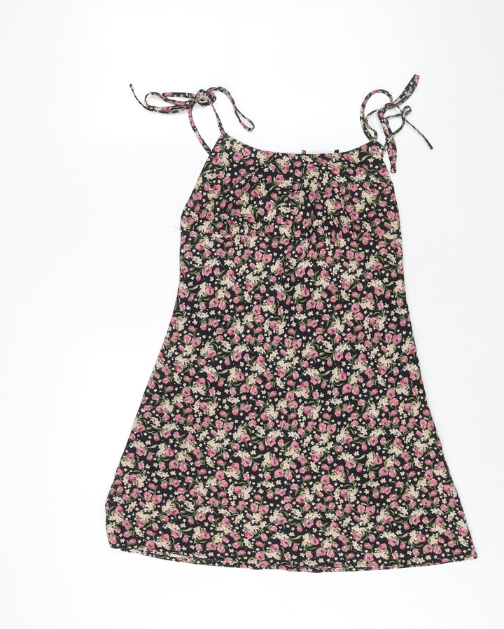 Nasty Gal Womens Multicoloured Floral Polyester A-Line Size 8 Scoop Neck Tie