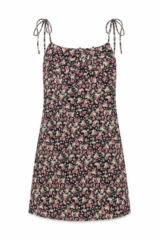 Front view of Nasty Gal women’s multicoloured floral polyester a-line, size UK 8, scoop neck tie