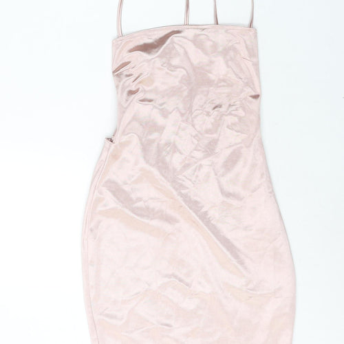 Boohoo Womens Pink Polyester Bodycon Size 10 Square Neck Lace Up