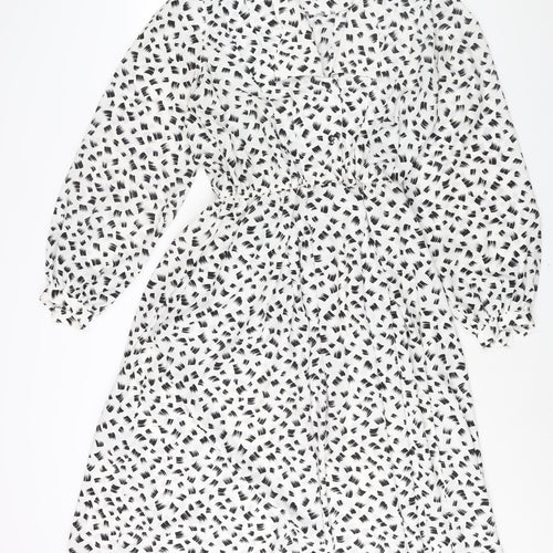 Parigi Womens White Geometric Polyester Shift Size 14 V-Neck Pullover - Vintage Collared