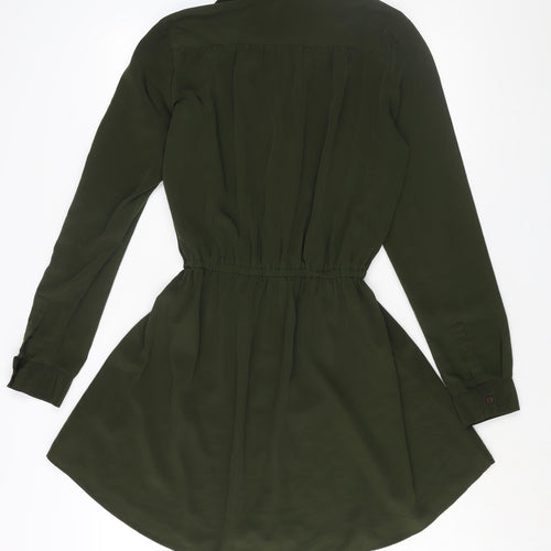 NEXT Womens Green Polyester Shirt Dress Size 10 Collared Button - Drawstring Waist