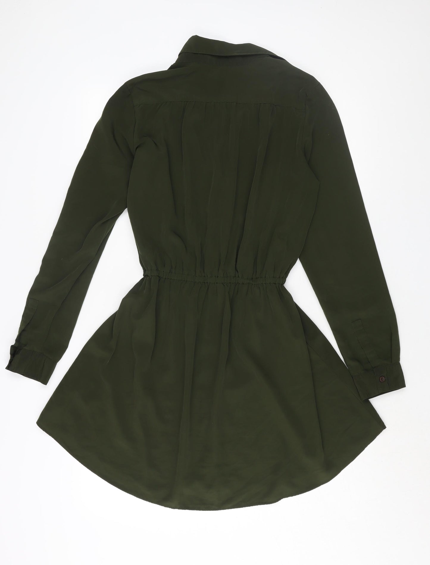 NEXT Womens Green Polyester Shirt Dress Size 10 Collared Button - Drawstring Waist