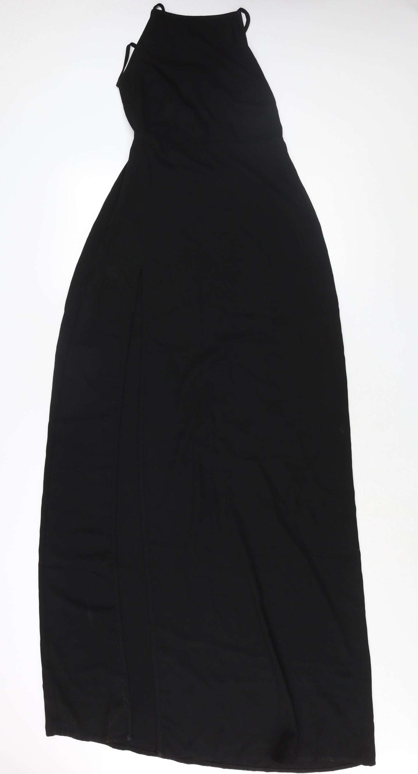 PRETTYLITTLETHING Womens Black Polyester Maxi Size 8 Square Neck Zip - Backless Tie