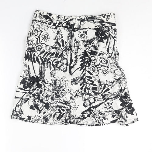 Marks and Spencer Womens White Floral Linen A-Line Skirt Size 10 Zip