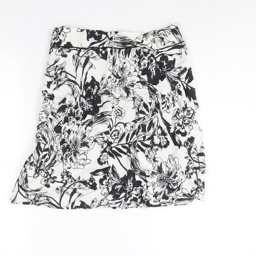 Marks and Spencer Womens White Floral Linen A-Line Skirt Size 10 Zip