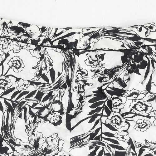 Marks and Spencer Womens White Floral Linen A-Line Skirt Size 10 Zip