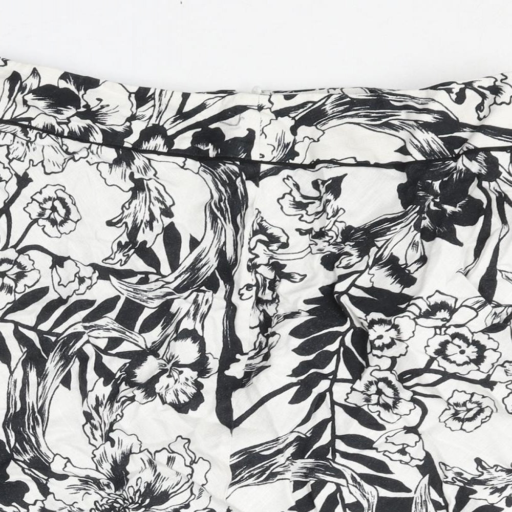Marks and Spencer Womens White Floral Linen A-Line Skirt Size 10 Zip