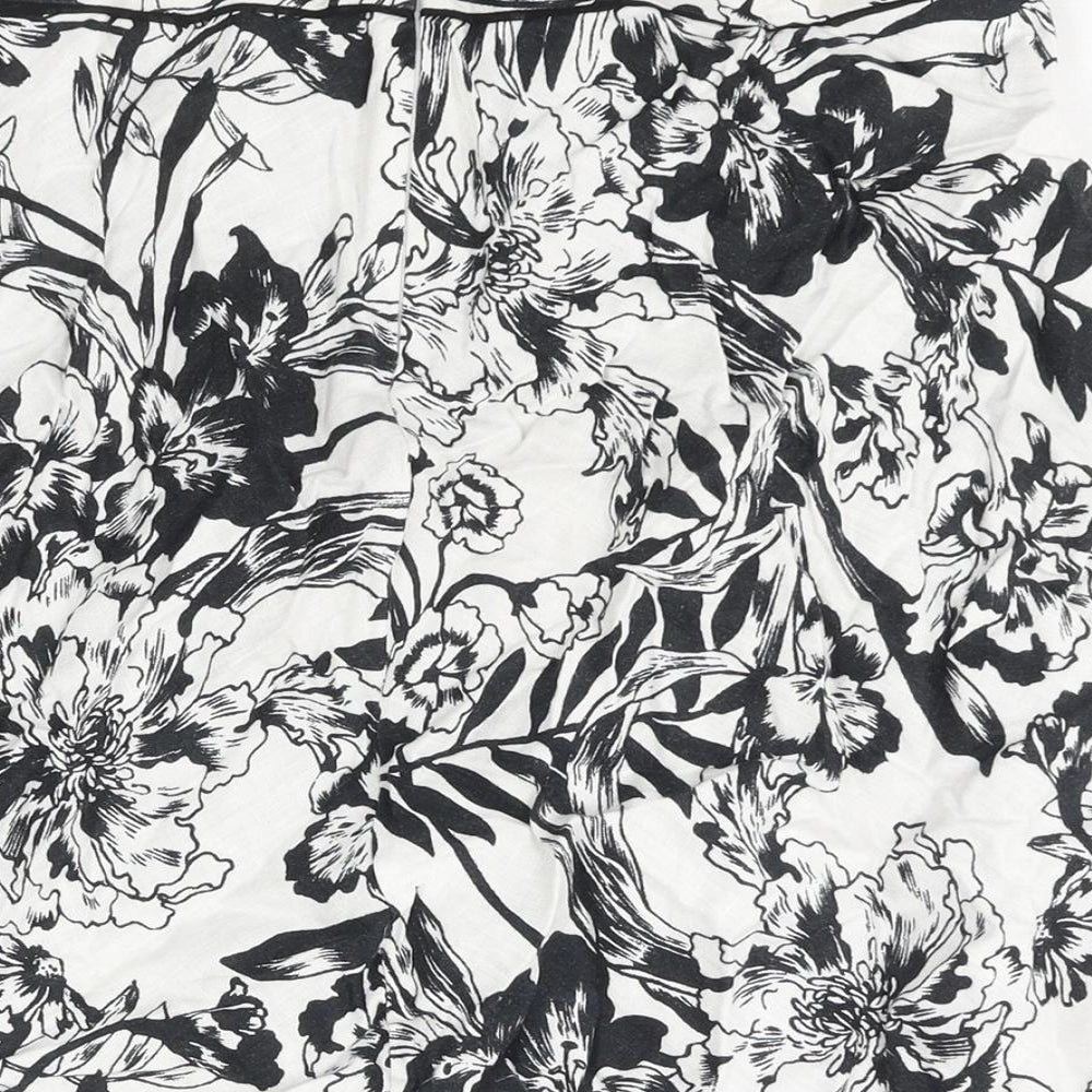 Marks and Spencer Womens White Floral Linen A-Line Skirt Size 10 Zip