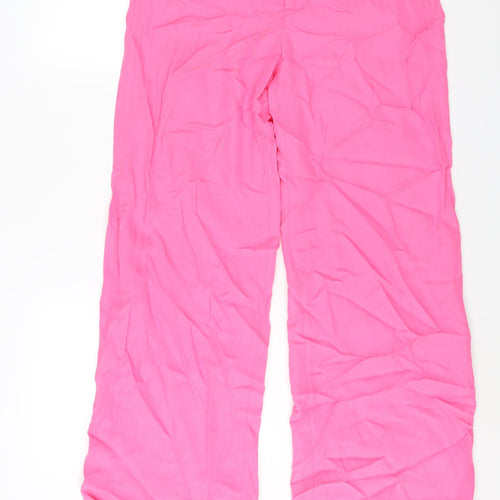 Zara Womens Pink Viscose Trousers Size XS L32 in Regular Zip - Elasticated Waist