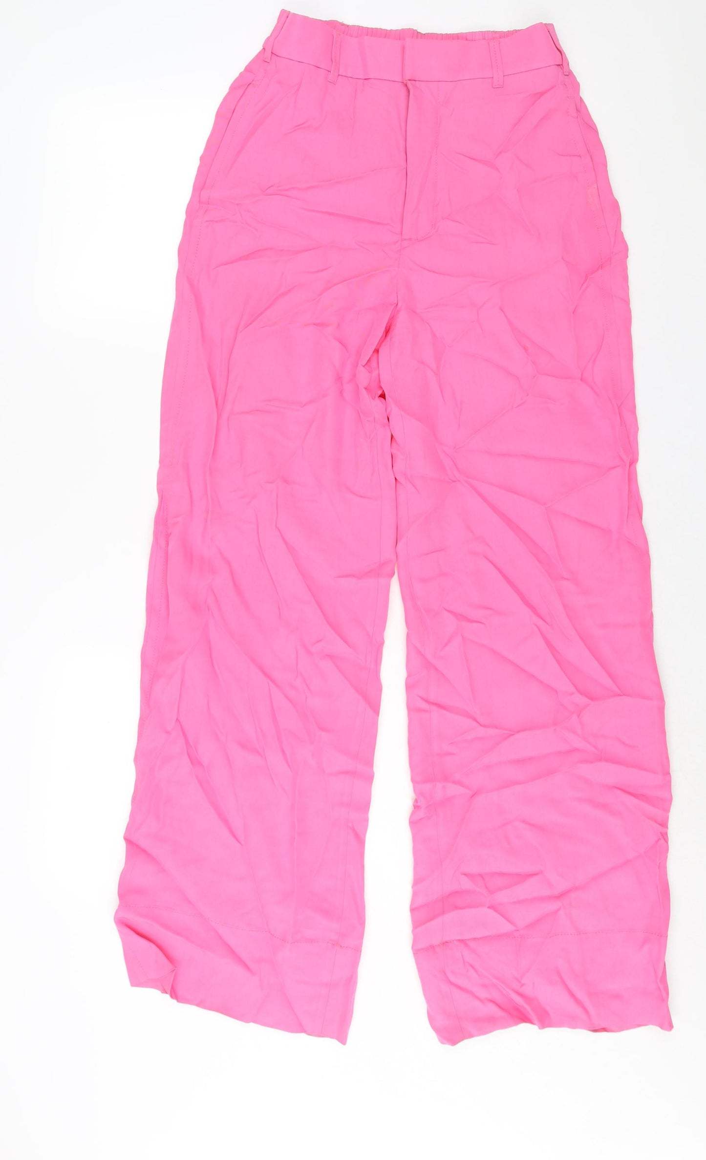 Zara Womens Pink Viscose Trousers Size XS L32 in Regular Zip - Elasticated Waist