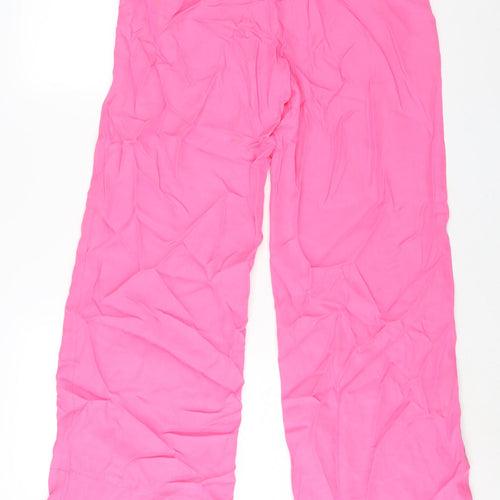 Zara Womens Pink Viscose Trousers Size XS L32 in Regular Zip - Elasticated Waist