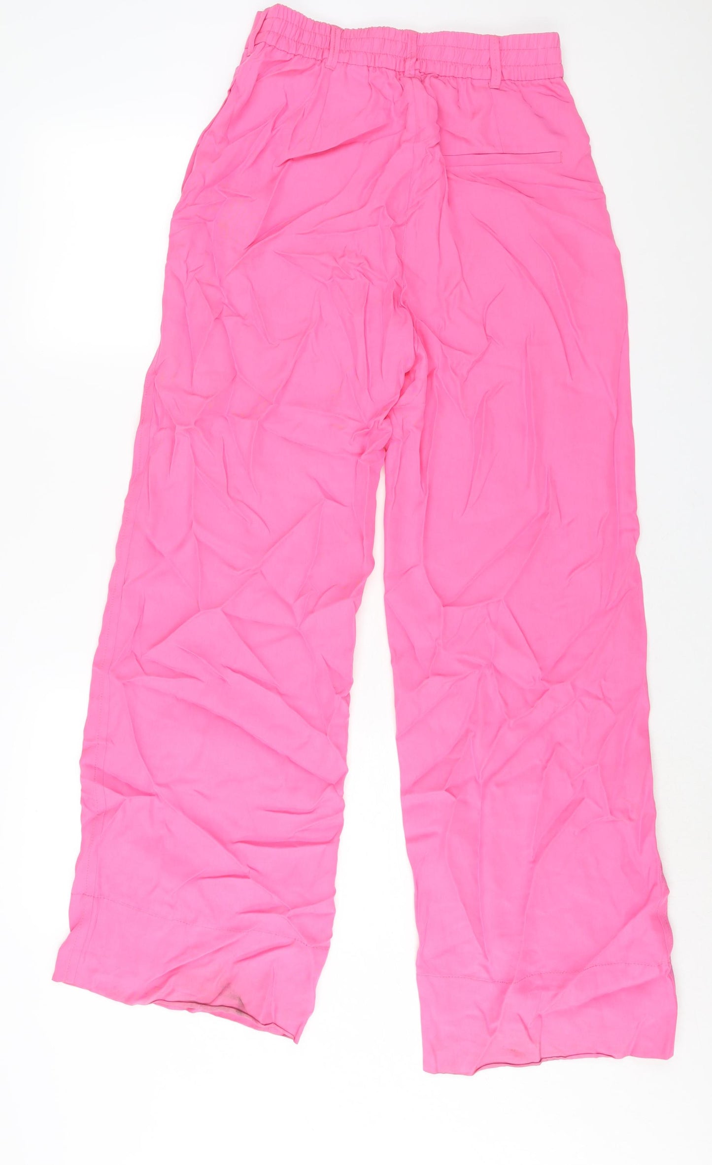 Zara Womens Pink Viscose Trousers Size XS L32 in Regular Zip - Elasticated Waist