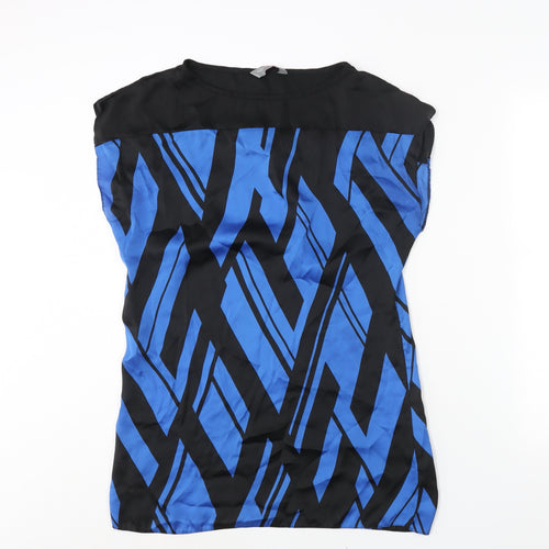 Dorothy Perkins Womens Blue Geometric Polyester Basic Blouse Size 10 Round Neck