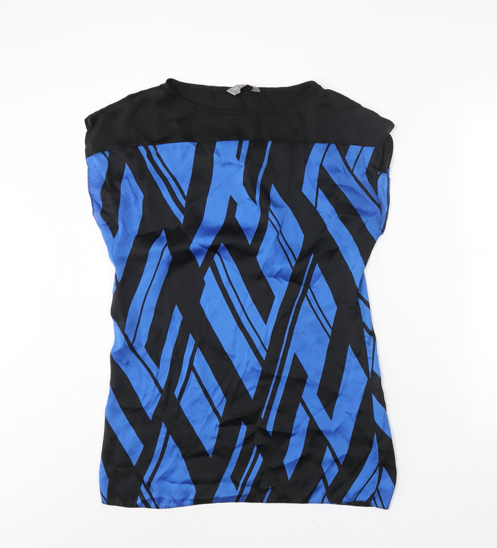 Dorothy Perkins Womens Blue Geometric Polyester Basic Blouse Size 10 Round Neck