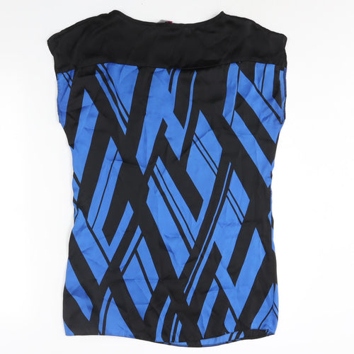 Dorothy Perkins Womens Blue Geometric Polyester Basic Blouse Size 10 Round Neck