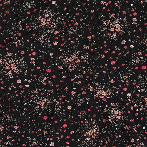 New Look Womens Black Floral Polyester Shift Size 10 V-Neck Button - Smocked