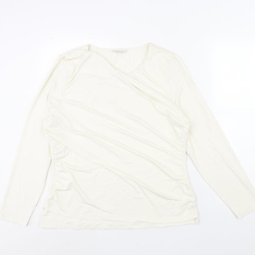 Marks and Spencer Womens Ivory Polyester Basic Blouse Size 20 Round Neck - Rouched