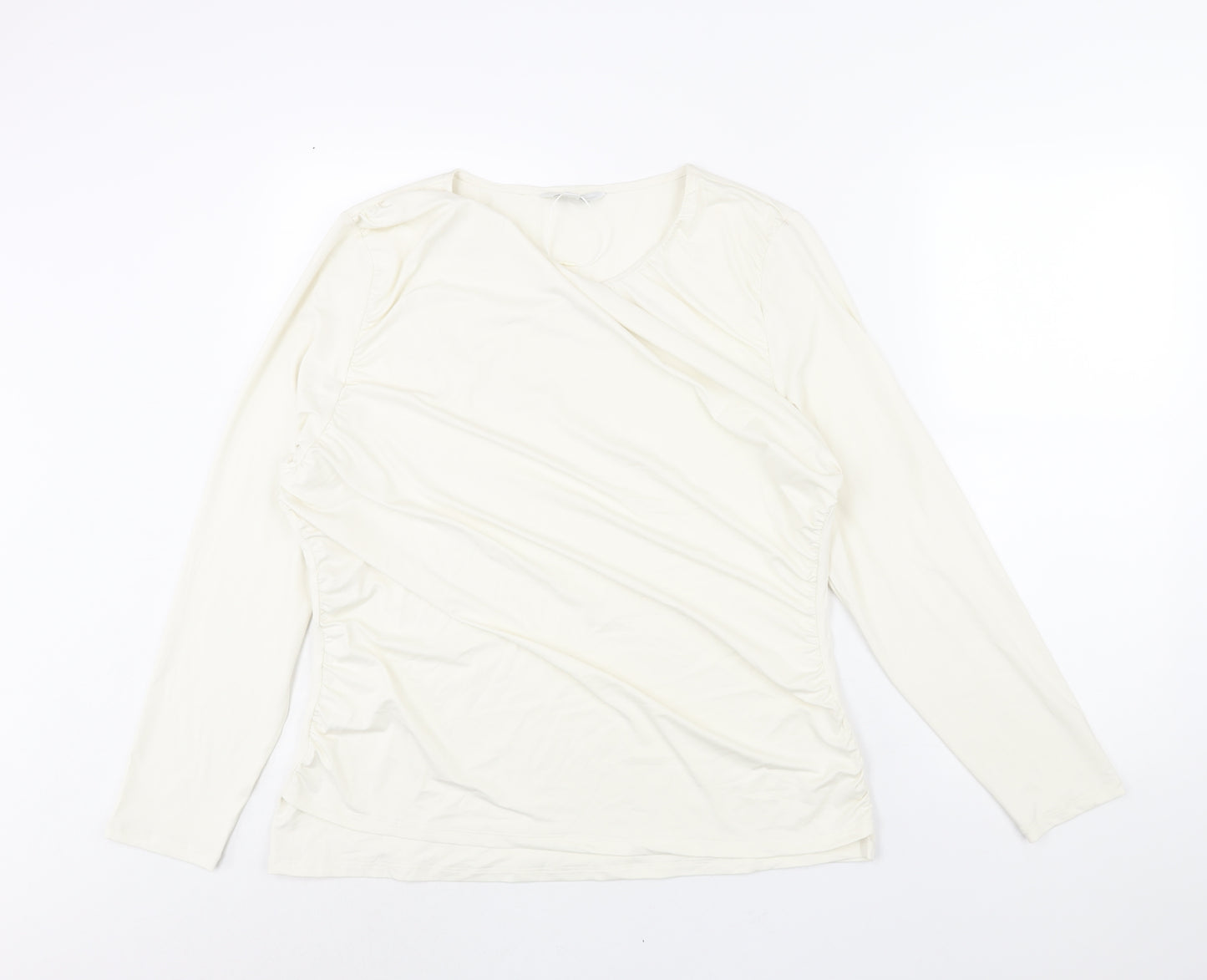 Marks and Spencer Womens Ivory Polyester Basic Blouse Size 20 Round Neck - Rouched
