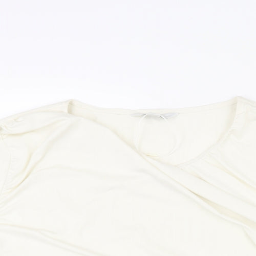 Marks and Spencer Womens Ivory Polyester Basic Blouse Size 20 Round Neck - Rouched