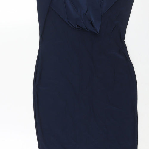 Misspap Womens Blue Polyester Bodycon Size 8 Cowl Neck Pullover