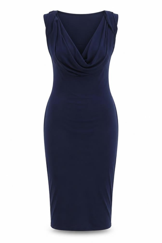 Front view of Misspap women’s blue polyester bodycon, size UK 8, cowl neck pullover
