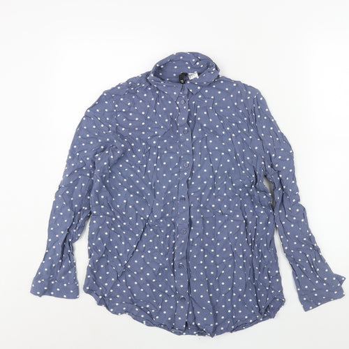 Divided by H&M Womens Blue Polka Dot Viscose Basic Button-Up Size 10 Collared
