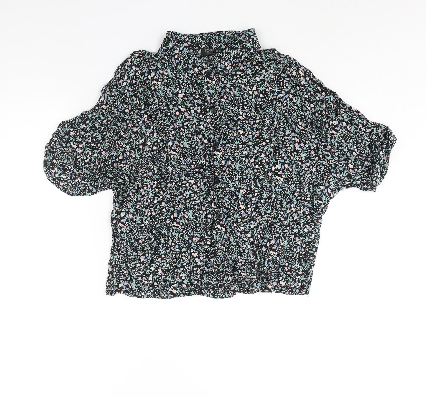 Topshop Womens Multicoloured Floral Viscose Basic Button-Up Size 12 Collared