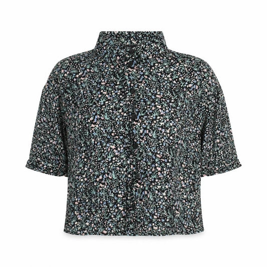 Front view of Topshop women’s multicoloured floral viscose basic button-up, size UK 12, collared
