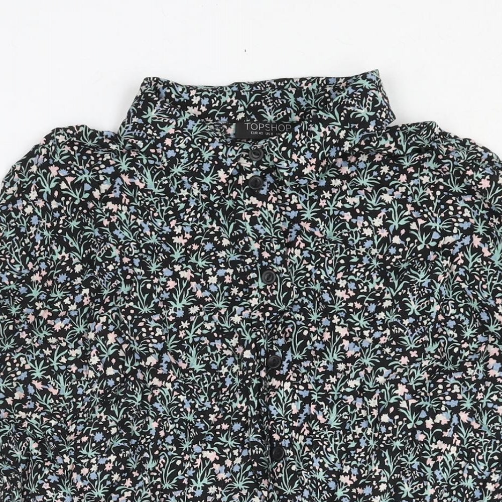 Topshop Womens Multicoloured Floral Viscose Basic Button-Up Size 12 Collared