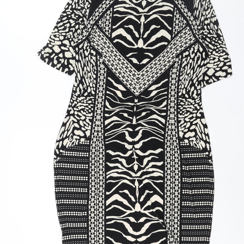 Marks and Womens Black Geometric Polyester Bodycon Size 14 Round Neck Pullover