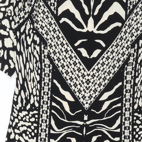 Marks and Womens Black Geometric Polyester Bodycon Size 14 Round Neck Pullover