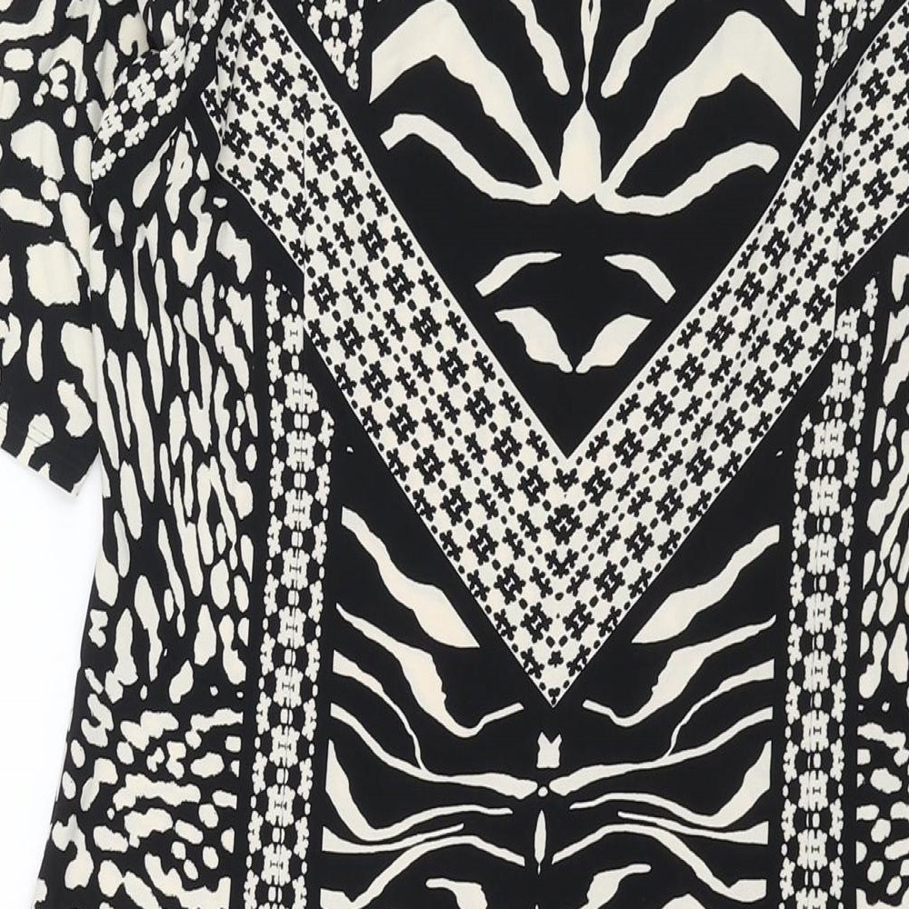 Marks and Womens Black Geometric Polyester Bodycon Size 14 Round Neck Pullover