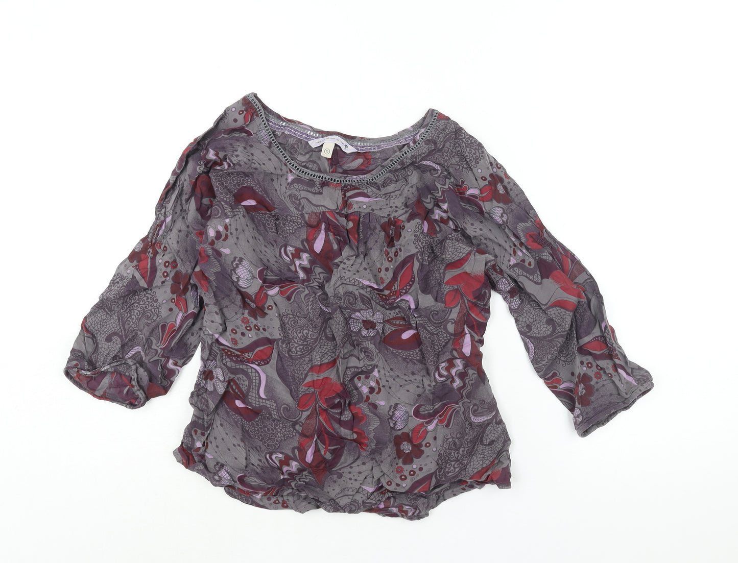 Fat Face Womens Grey Geometric Polyester Basic Blouse Size 10 Boat Neck