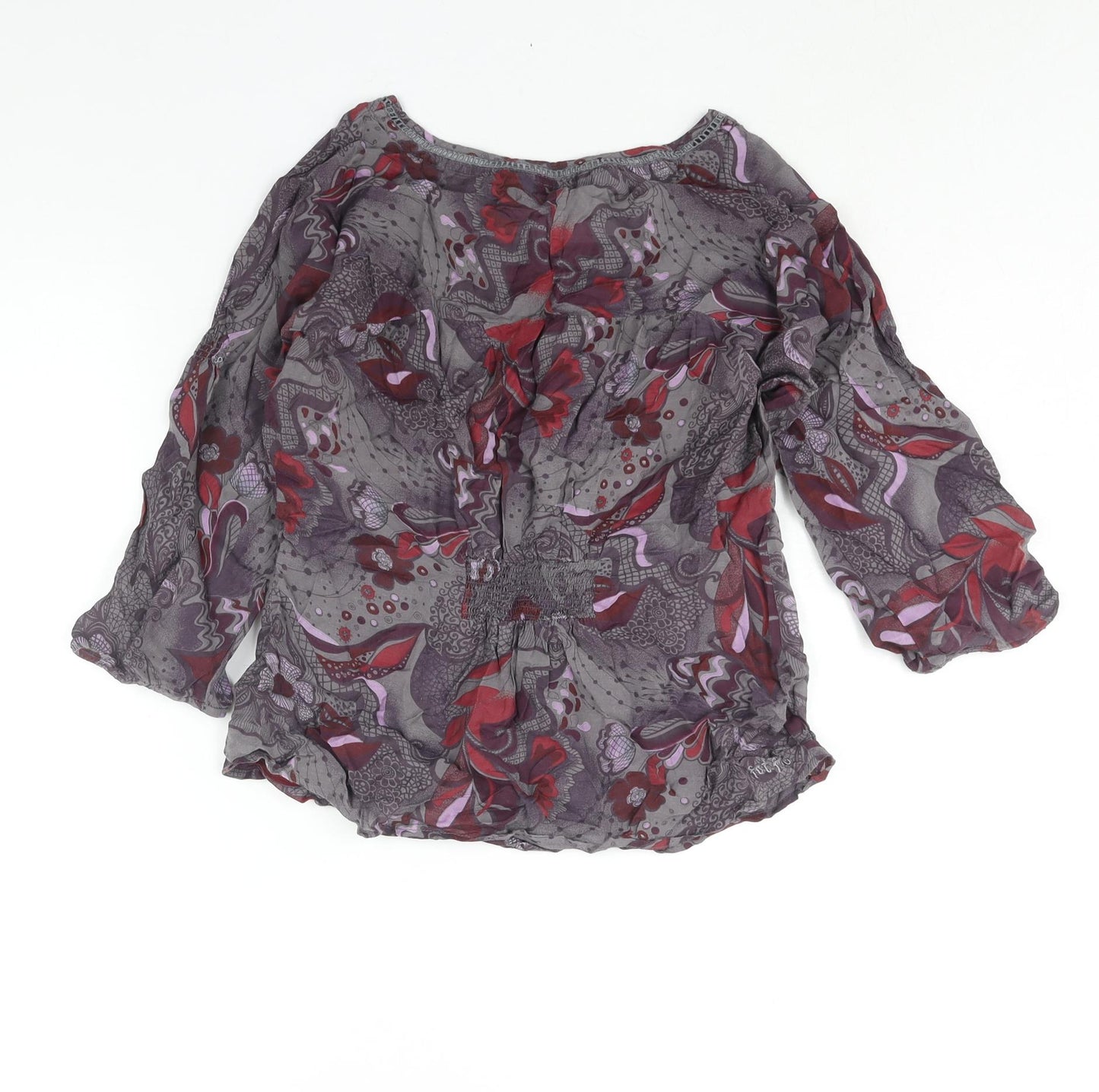 Fat Face Womens Grey Geometric Polyester Basic Blouse Size 10 Boat Neck