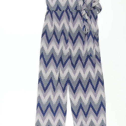 Blue Vanilla Womens Blue Geometric Polyester Jumpsuit One-Piece Size 8 L29 in Pullover