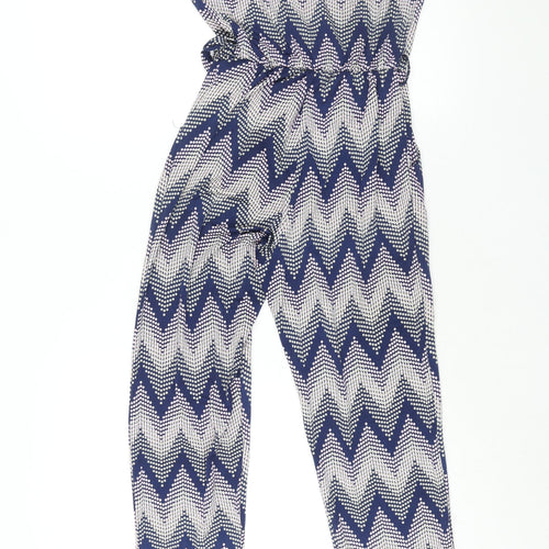 Blue Vanilla Womens Blue Geometric Polyester Jumpsuit One-Piece Size 8 L29 in Pullover