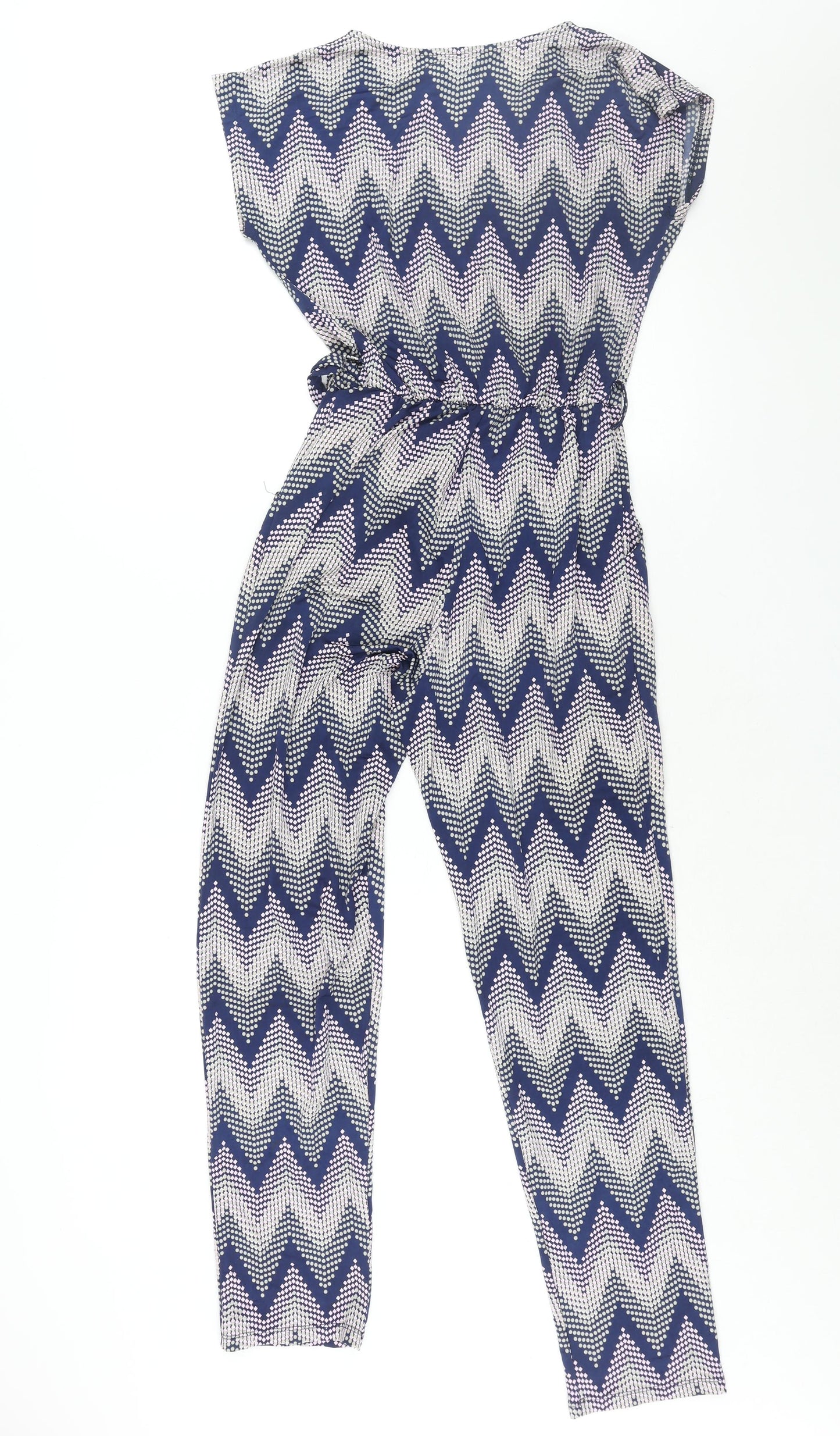 Blue Vanilla Womens Blue Geometric Polyester Jumpsuit One-Piece Size 8 L29 in Pullover