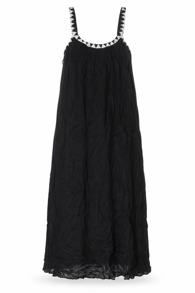 Front view of Zara women’s black cotton maxi, size XS, scoop neck pullover - beaded neckline