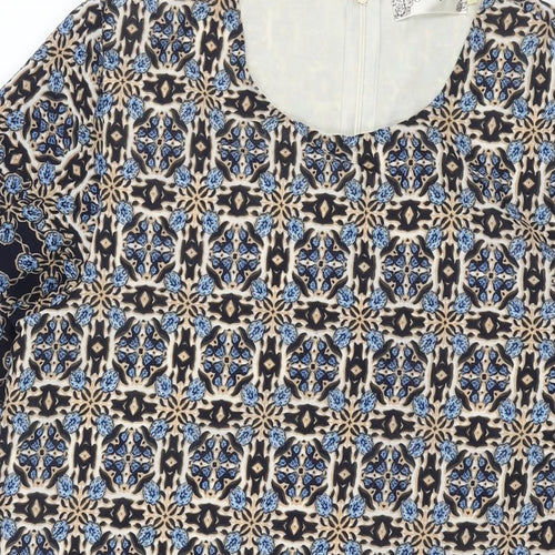 Voulez-Vous Womens Blue Geometric Polyester Shift Size 12 Round Neck Zip
