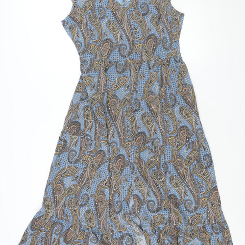 QED London Womens Multicoloured Paisley Polyester Maxi Size 14 V-Neck Zip - Front Slit Frill