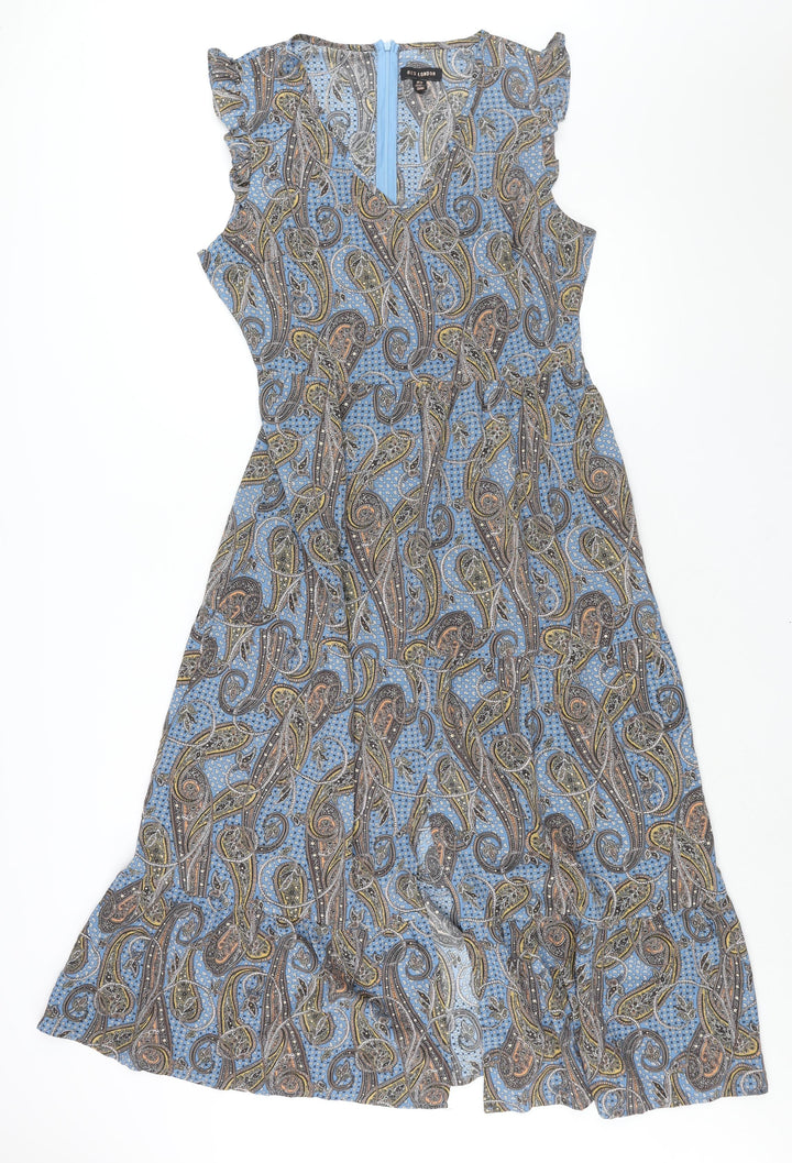 QED London Womens Multicoloured Paisley Polyester Maxi Size 14 V-Neck Zip - Front Slit Frill