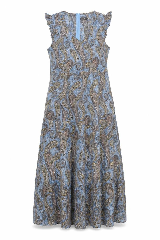 QED London Womens Multicoloured Paisley Polyester Maxi Size 14 V-Neck Zip - Front Slit Frill