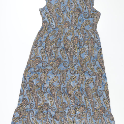 QED London Womens Multicoloured Paisley Polyester Maxi Size 14 V-Neck Zip - Front Slit Frill